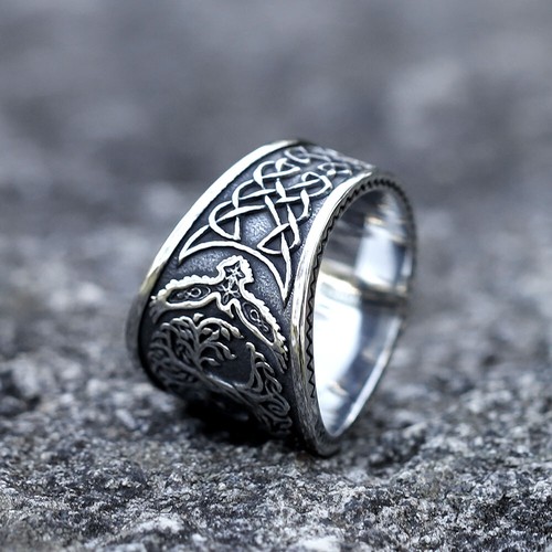 Vintage Eagle Tree of Life Wedding Ring Stainless Steel Fashion Biker Punk Ring - Picture 7 of 7