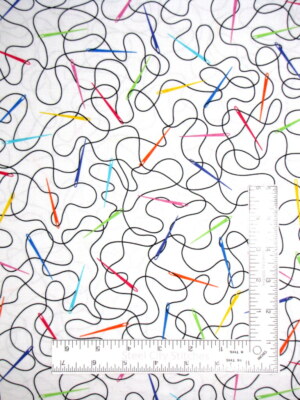 Sewing Theme Fabric Needle Thread Swirl White Cotton Kanvas Studio Benartex Yard