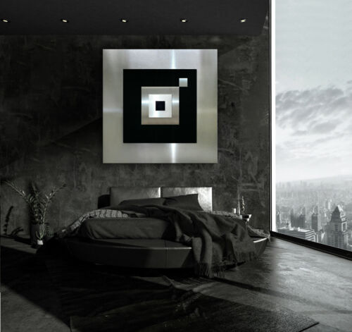 ORIGINAL ABSTRAKT METALL Bild Modern Schwarz Silber Grau Abstrakt Wandbild Deko - Bild 4 von 5