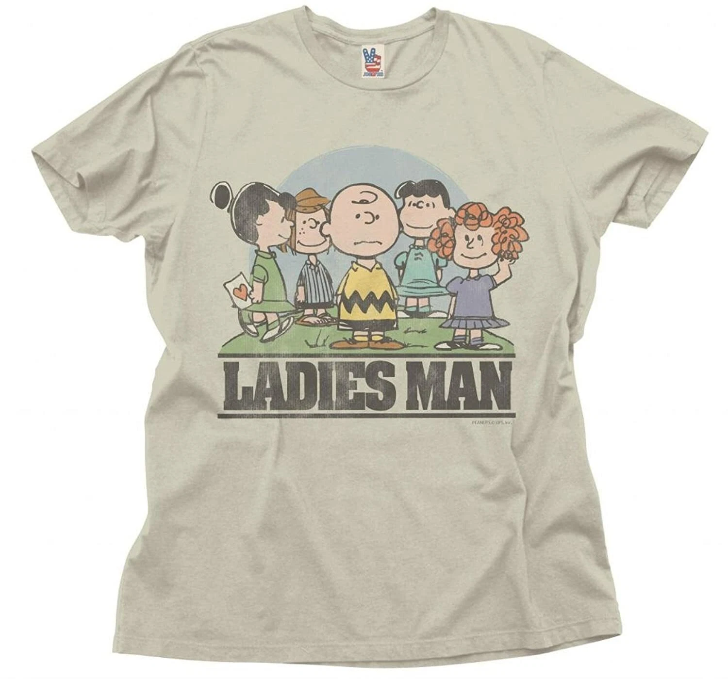 Adult Silver Gray Junk Food Comic Book Charlie Brown Peanuts Ladies Man T-Shirt