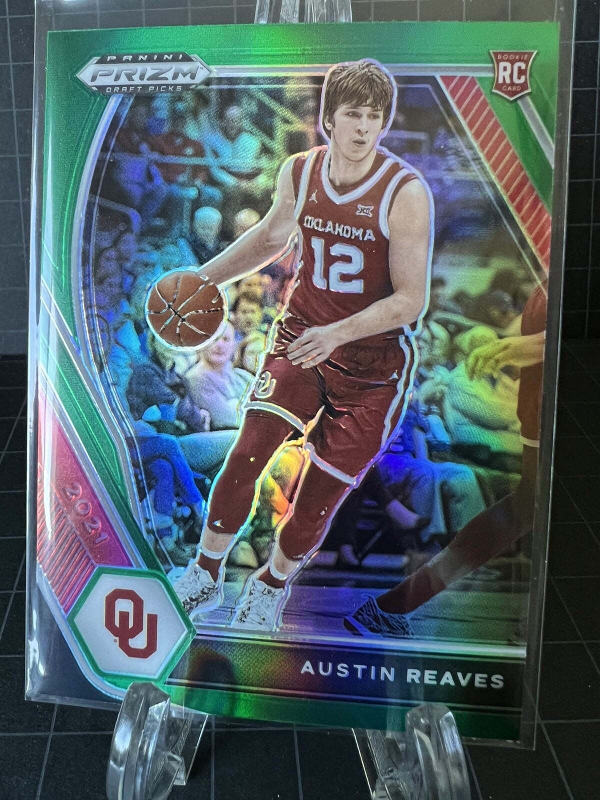 2021-22-austin-reaves-prizm-draft-picks-green-prizm-rc-49-lakers