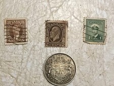 WW2 1944 CANADA King George VI Silver 50 Cent Coin 3 Stamp George VI 1943 & 1944