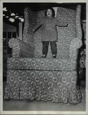 1960 Press Photo Indianapolis Ind Terry Liebert age 6 on huge chair at furniture