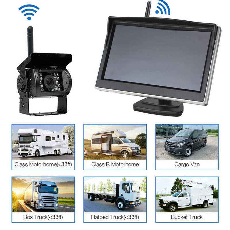 Wireless 5" Monitor Rear View Backup Camera Kit for Truck RVs Caravan Reverse - Image 3 of 4