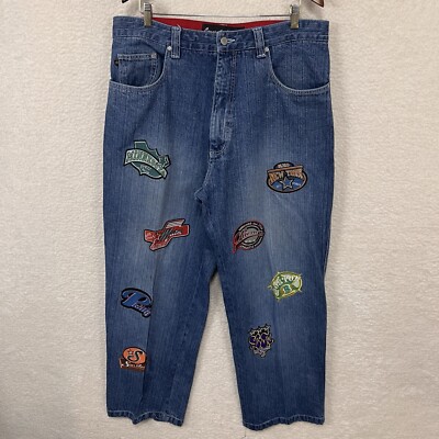 Vintage Concrete Legends Sports Team Patches Jeans Men s 38x32 Blue Baggy