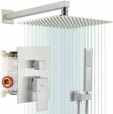 Brushed Nickel Rainfall Luxury Shower Combo Set 16" Ultra-thin Head W/Sprayer