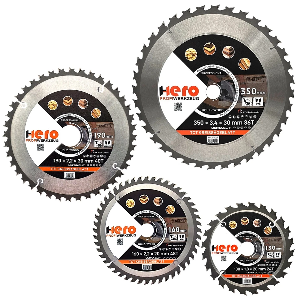 HERO WERKZEUG HERO Kreissägeblatt Sägeblatt HM/TCT Sägeblätter Kreissäge Holz/ALU 130 - 400 mm