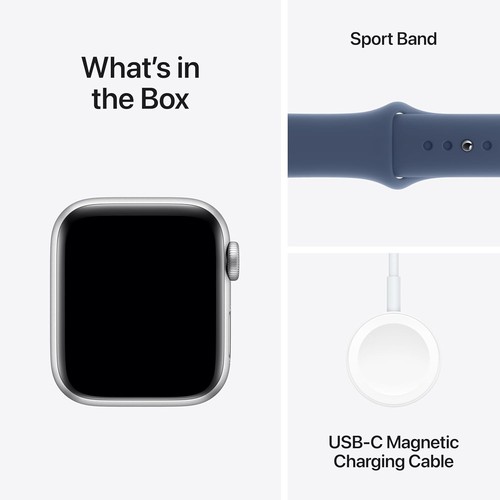 Apple Watch SE 2nd Gen 40mm GPS Silver w/ S/M Storm Blue Sports Band MRE13LL/A - Photo 5 sur 8