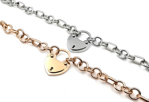 Bracciale da donna braccialetto con cuore lucchetto in acciaio inox a maglia per - Foto 4 di 14