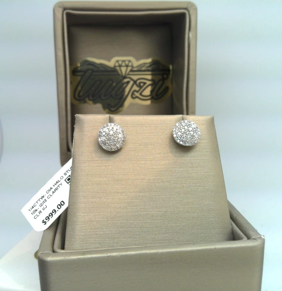 $1000- NATURAL DIAMOND Pave CLUSTER STYLE HALO Stud EARRINGS 10k Solid GOLD! COA - Image 2 of 4