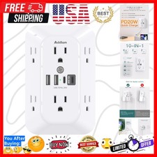 Surge Protector Outlet Extender, 6-Outlet Splitter with 4 USB Wall ChargerPD ...