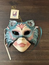 Masque mural vintage 1989 céramique chat dame Mardi Gras | décor art San Francisco années 80