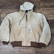 Vintage Carhartt Thrashed Faded Brown Duck Quilted Coat USA Made JQ1006 XL