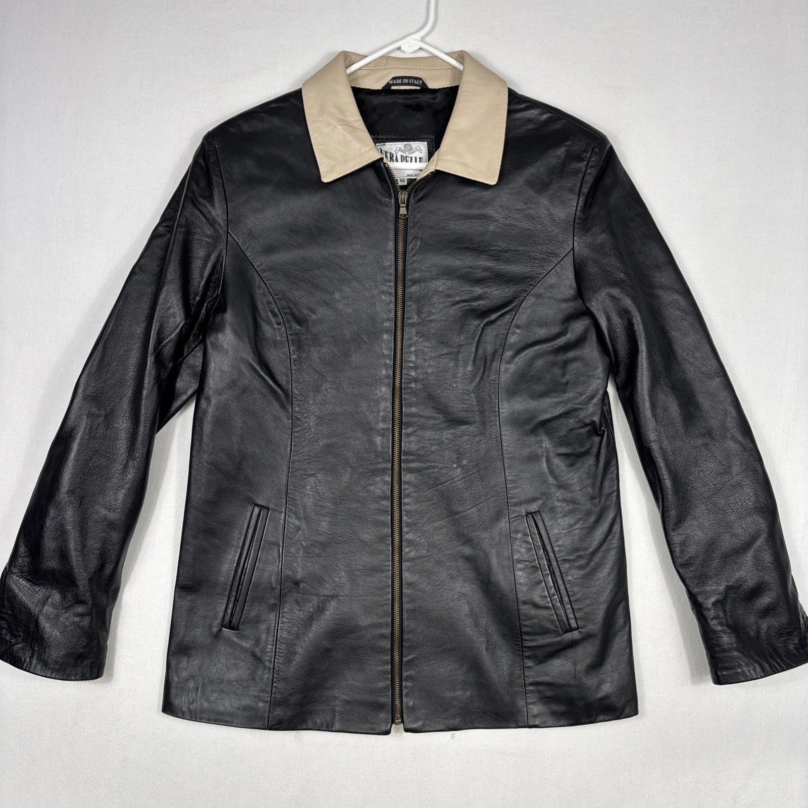 Vintage Vera Pelle Leather Jacket Men's 46 Black Biker Bomber Coat Made In Italy image 3