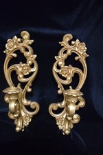 Vintage Pair HOMCO Gold Ornate Wall Sconce Candle Holders #4118