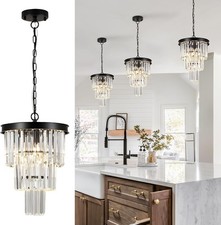 Black Crystal Pendant Light Chandelier 3-Tier...