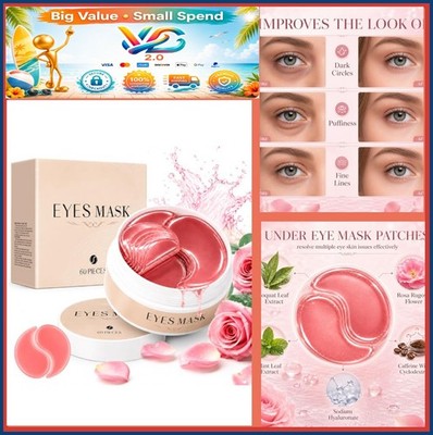 NEW 60 Pcs Under Eye Patches Hydrogel Dark Circles Puffiness Hydrating Eye Mask