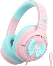 C371 USB C Kids Headphones, 85Dba Safe Sound, Foldable for Travel, Pink