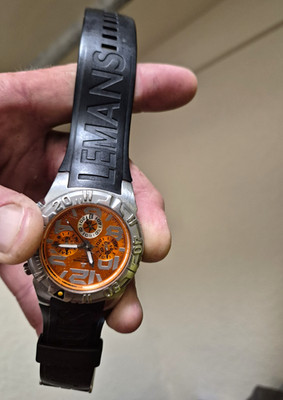 Jacques Lemans Men's Chronograph 200m Quartz Orange Dial Black Rubber Date
