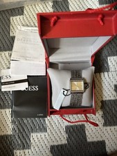 Image of GUESS G Link Women's Quartz Watch Square Gold Dial Two-Tone Bracelet, Box