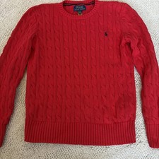 Polo Ralph Lauren Sweater Youth M 10-12 Red Cable Knit Embroidered Pony Logo