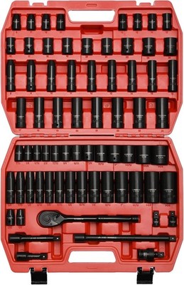 1/2 Inch 70 Piece Impact Socket Master Set SAE Metric 5/16-1-1/4