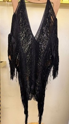 Colombian Black Fringe Wrap Cover Up 