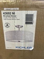 Kichler 43692NI Shailene 3 Light 18” W Semi-Flush Drum Ceiling Fixture, Nickel