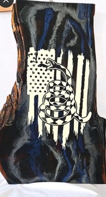 Live Edge Wood Epoxy American Flag Rattlesnake Wall Art 35x23 Patriotic