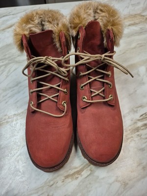 Timberland Girls'  Ankle Boots, Faux Fur  Trim, Burgundy Suede