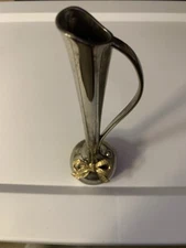 Silver plated over heavy metal Bud Vase with gold bow Ultra Modern design VTG