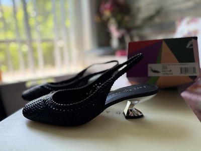 Katy Perry Black Woven Slingback Pumps Size 12 New In Box Metallic Heel Shoes