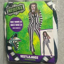 Beetlejuice Costume Women Adult Medium 6-8 Black White Striped 6pc Suit 592