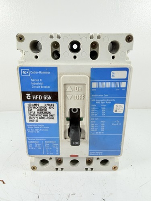 #ad 🇺🇸Cutler Hammer HFD3100 3 Pole 100 Amp 600 Volt HFD65k 65kA@480V Breaker. $249.00