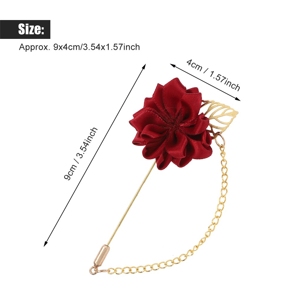 6PCS Simple Beautiful Ribbon Leaf Chain Suit Rose Man Shirt Flower Brooch Pin