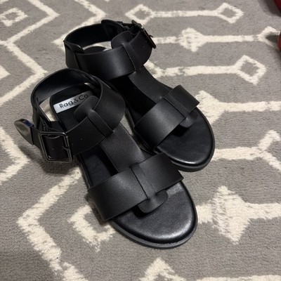 Rag and Co Gladiator Flat Leather Sandals Black NEW Size 6
