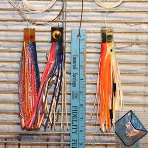 Lot of 3 Blunt Head Rigged Fishing Trolling 8" Lures Tuna Big Game Billfish #32