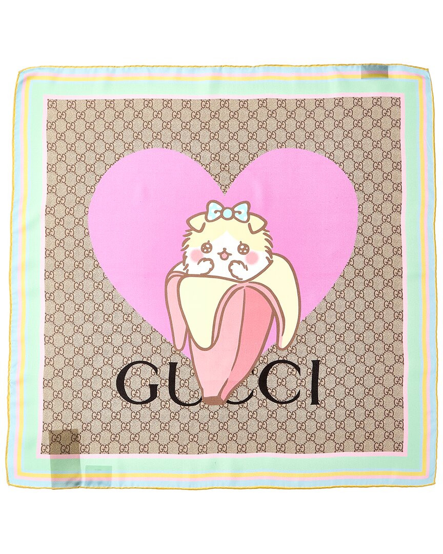 Шелковый шарф Gucci X Bananya Женский бежевый 39790₽