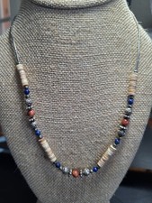 Vintage 70's Native Southwest Liquid Silver Heishi Lapis Goldstone Necklace 19