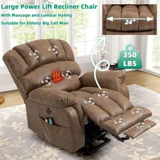 Oversized Power Lift Recliner Chair Massage Reclining Sofa w/ Extended Footrest