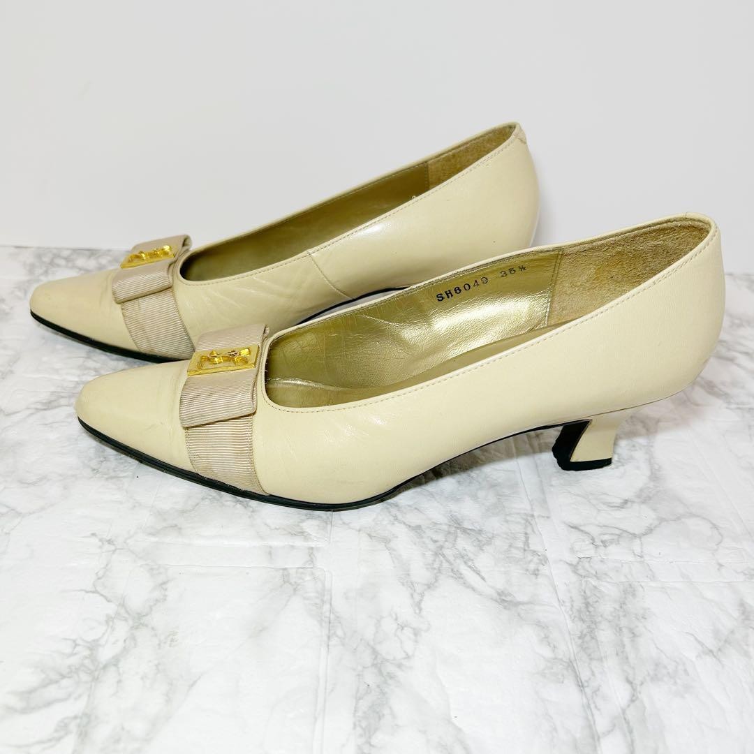 Decolte Yves Saint Laurent YSL tacco EU 35 5 beige pelle nastro 102276K autentiche