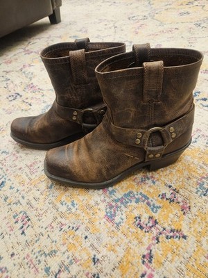 Cabelas Leather Boots Ring Harness Strap Pull On Square Toe Distressed. W 9.5