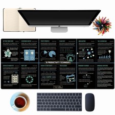 Large Mouse Pad with 16 Productivity Techniques 35.4x15.8 Inch XL Desk Mat