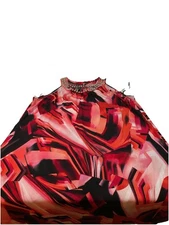 AB Studio Dress XL Coral Black White Sleeveless Gems Polyester Spandex  H41