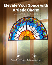 Stained Glass Window Panel, 36 x 18 in, Tiffany Style Hanging Transom Window Pa