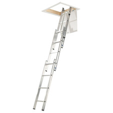 Aluminium Loft Ladder, 3 Section Metal Attic Access & Handrail 3.0m Werner 76003