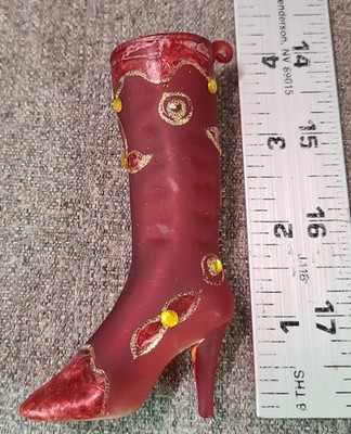Unique Christmas Ornament Red And Gold Glass BOOT Stiletto Heel 