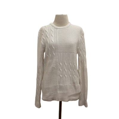 Jack and Jones White Fisherman Hakon Cable Knit Crew Neck Sweater Size S/M