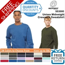 🔥 Independent Trading Co. Unisex Midweight Crewneck Sweatshirt Up To 3XL SS3000