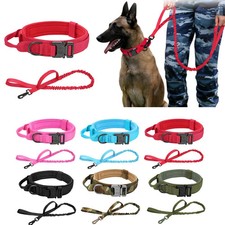 Durable Tactical Dog Collar Leash Set Adjustable Military Pet Collar Bungee Leas